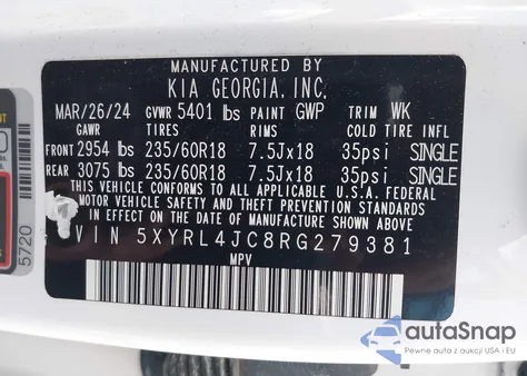 2024 Kia Sorento S from USA, damaged, VIN 5XYRL4JC8RG279381